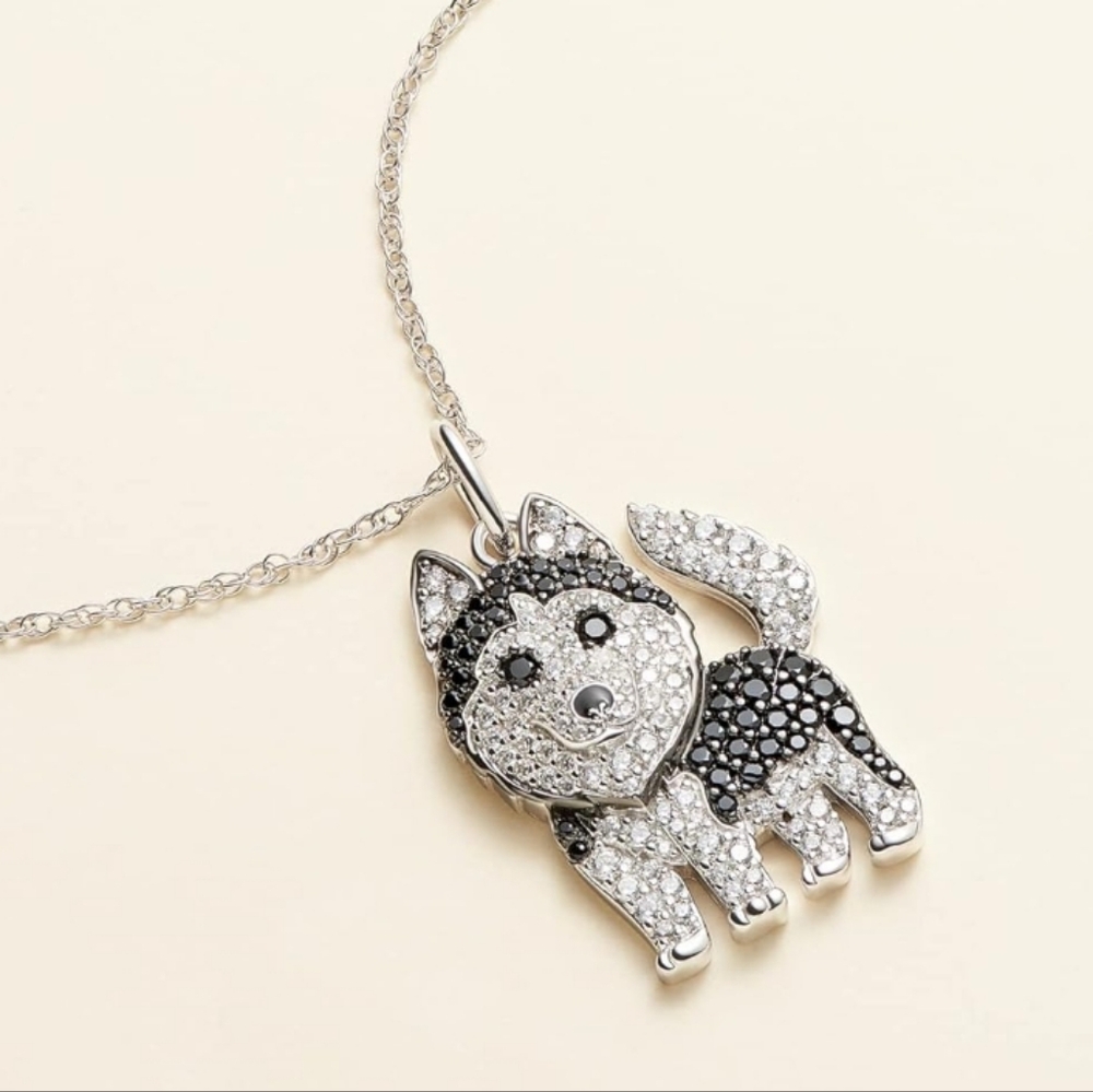 NEW! Cubic Zirconia Siberian Husky Keychain Bag 🎒👜 Jewelry Pendant ~ 🐾 🐕 🎁 - Picture 3 of 15